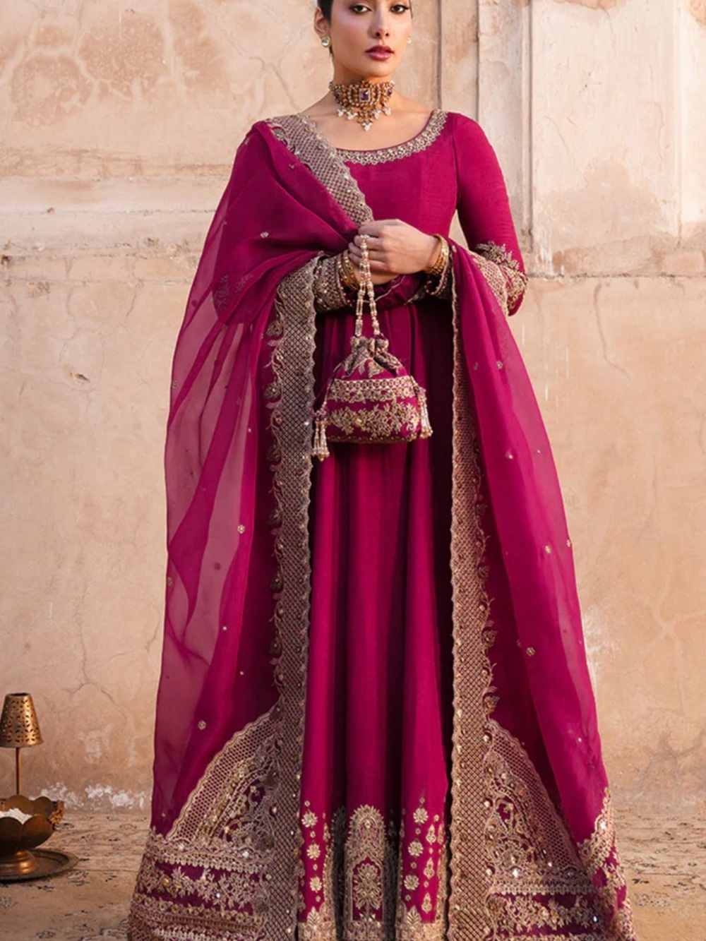 Faiza Saqlain Maxi Dress with Potli Bag Pakistani Dress - Picture 2 of 6